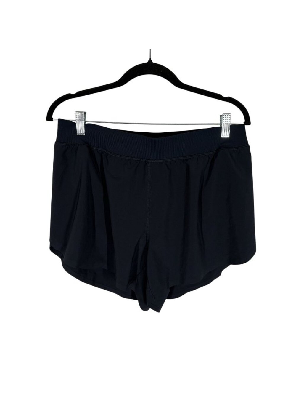 CRZ Yoga Womn L/12 Navy Feathery-Fit Soft Mid Rise Split Lined Running Shorts 4”